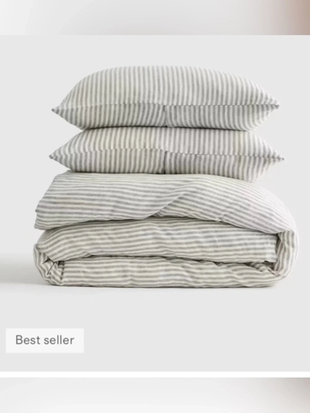 Quince European Linen Duvet Cover Set | Gray & White Stripe | Full/Queen